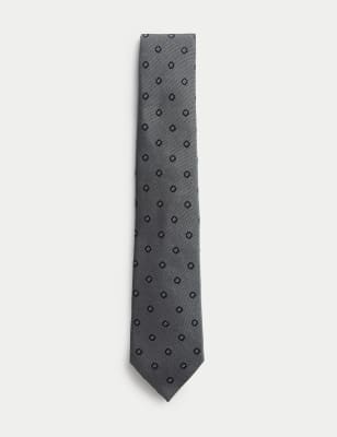 

Mens M&S Collection Textured Floral Pure Silk Tie - Grey, Grey