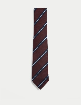 

Mens M&S Collection Striped Pure Silk Tie - Red Mix, Red Mix