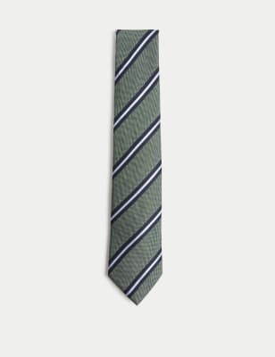 

Mens M&S Collection Striped Pure Silk Tie - Green, Green