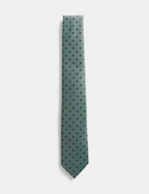 

Mens M&S Collection Slim Geometric Tie - Green, Green