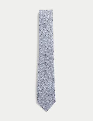 

Mens M&S SARTORIAL Slim Floral Tie - Navy/White, Navy/White