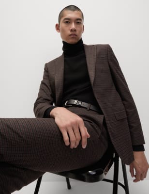 

Mens M&S Collection Schmal geschnittene Anzugjacke mit Stretchanteil und Karomuster - Burgundy, Burgundy