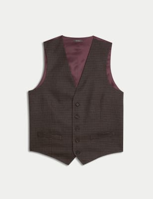 

Mens M&S Collection Check Stretch Waistcoat - Burgundy, Burgundy