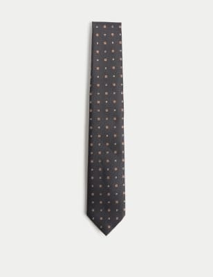 

Mens M&S Collection Slim Herringbone Foulard Tie - Grey, Grey