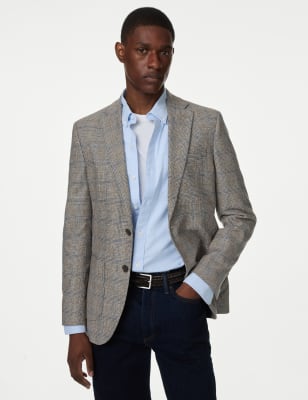 

Mens M&S Collection Tailored Fit Cotton Rich Check Blazer - Neutral, Neutral