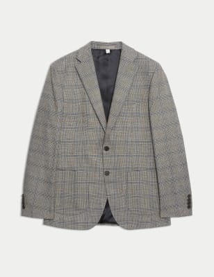 

Mens M&S Collection Tailored Fit Cotton Rich Check Blazer - Neutral, Neutral
