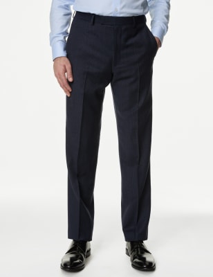 

Mens M&S SARTORIAL Regular Fit Pure Wool Check Suit Trousers - French Navy, French Navy