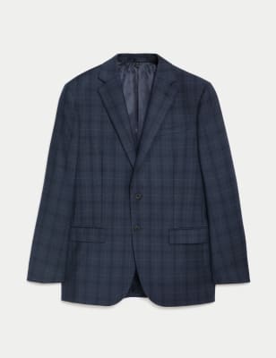 

Mens M&S SARTORIAL Regular Fit Pure Wool Check Suit Jacket - Navy, Navy