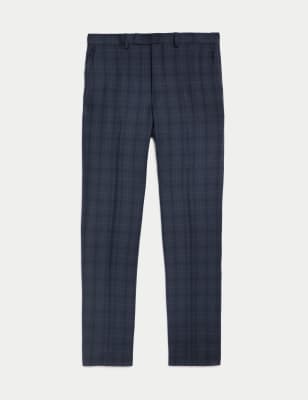 

Mens M&S SARTORIAL Regular Fit Pure Wool Check Suit Trousers - Navy, Navy