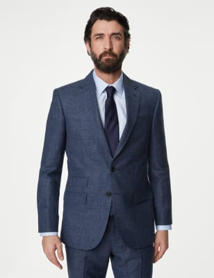 

Mens M&S SARTORIAL Regular Fit British Wool Linen Blend Check Suit Jacket - Indigo, Indigo