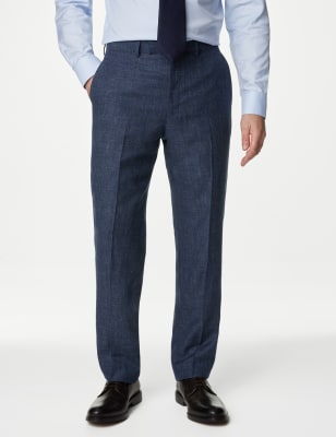 

M&S SARTORIAL Pantalón de traje de cuadros con lino y lana británicaMens - Indigo, Indigo
