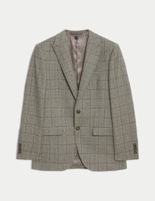 

Mens M&S SARTORIAL Slim Fit Pure Wool Check Suit Jacket - Neutral, Neutral