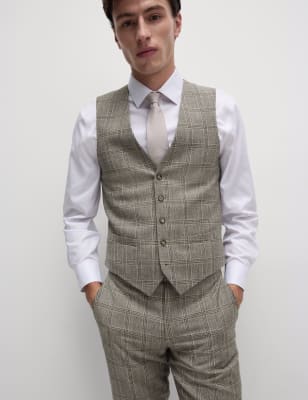 

Mens M&S SARTORIAL Slim Fit Pure Wool Check Waistcoat - Neutral, Neutral