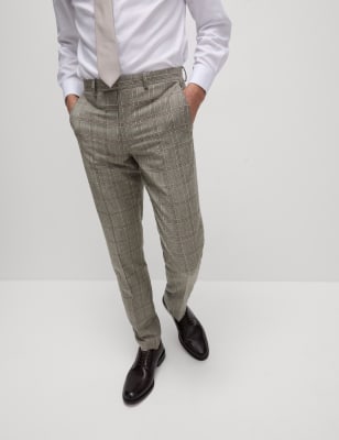 

Mens M&S SARTORIAL Slim Fit Pure Wool Check Suit Trousers - Neutral, Neutral