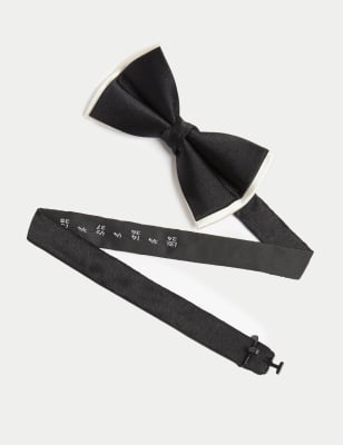 M&S Men's Pure Silk Bow Tie - Black Mix, Black Mix