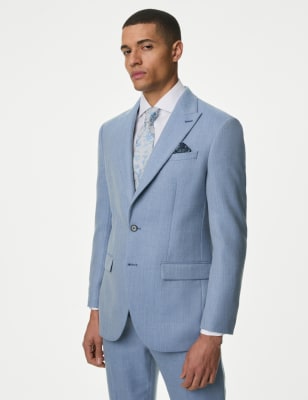 

Mens M&S Collection Slim Fit Wool Blend Herringbone Suit Jacket - Blue, Blue
