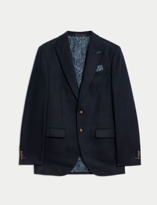 

Mens M&S Collection Slim Fit Wool Blend Herringbone Suit Jacket - Navy, Navy