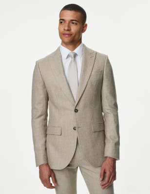 

Mens M&S Collection Slim Fit Wool Blend Herringbone Suit Jacket - Neutral, Neutral