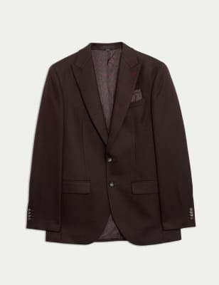 

Mens M&S Collection Slim Fit Wool Blend Herringbone Suit Jacket - Burgundy, Burgundy