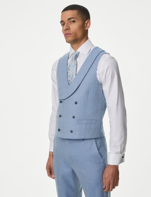 

Mens M&S Collection Slim Fit Wool Blend Herringbone Waistcoat - Blue, Blue