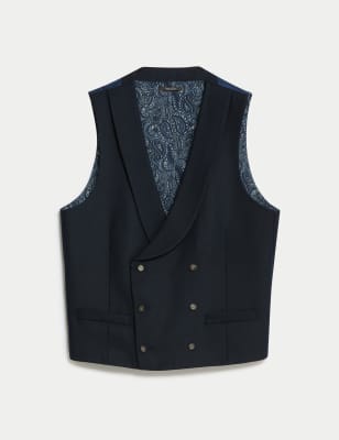 

Mens M&S Collection Slim Fit Wool Blend Herringbone Waistcoat - Navy, Navy