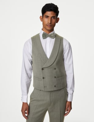 

Mens M&S Collection Slim Fit Wool Blend Herringbone Waistcoat - Khaki, Khaki