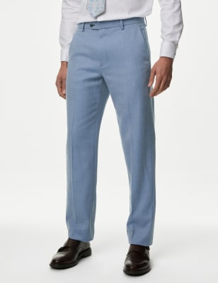 

M&S Collection Pantalón slim con lana con diseño de espigaMens - Blue, Blue