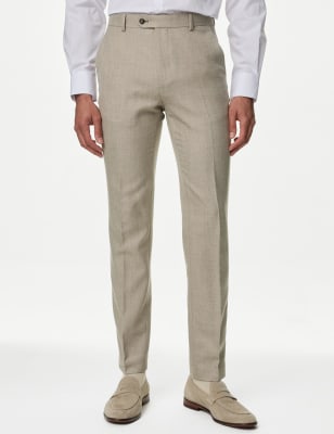 

Mens M&S Collection Slim Fit Wool Blend Herringbone Trousers - Neutral, Neutral