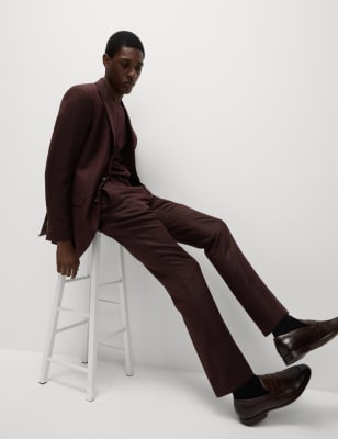 

Mens M&S Collection Slim Fit Wool Blend Herringbone Trousers - Burgundy, Burgundy