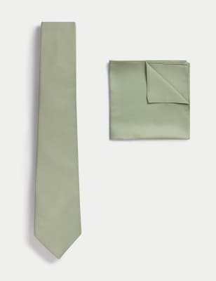 

Mens M&S Collection Slim Tie & Pocket Square Set - Sage, Sage