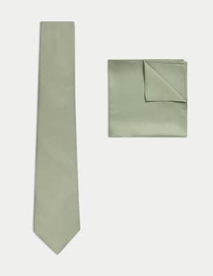 

Mens M&S Collection Slim Tie & Pocket Square Set - Sage, Sage