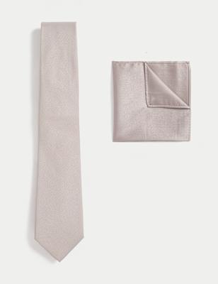 

Mens M&S Collection Slim Tie & Pocket Square Set, Champagne