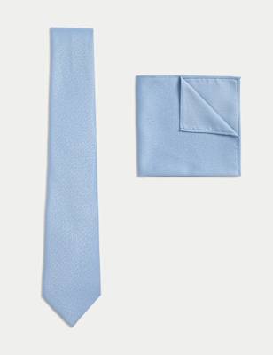 

Mens M&S Collection Slim Tie & Pocket Square Set, Blue Mix