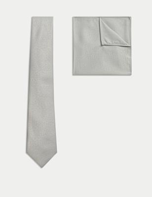 

Mens M&S Collection Slim Tie & Pocket Square Set, Sage Mix