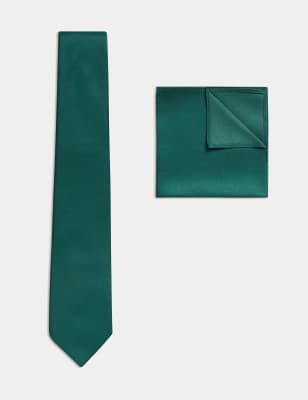 

Mens M&S Collection Slim Tie & Pocket Square Set - Dark Green, Dark Green