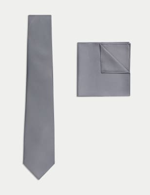 

Mens M&S Collection Slim Tie & Pocket Square Set - Grey, Grey