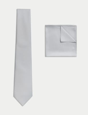 

Mens M&S Collection Set aus schmaler Krawatte und Einstecktuch - Silber, Silber
