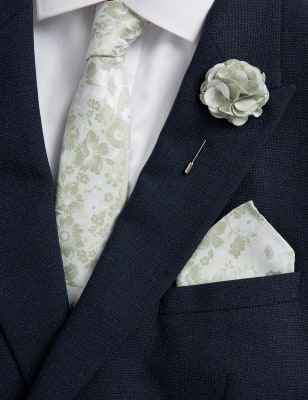 

Mens M&S Collection Set aus schmaler Krawatte, Nadel und Einstecktuch mit Blumenmuster - Blassgrün, Blassgrün