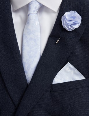 

Mens M&S Collection Slim Floral Tie, Pin & Pocket Square Set - Pale Blue, Pale Blue