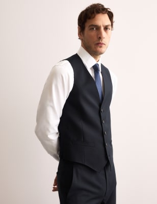 Jaeger Men's Tailored Fit Pure Wool Twill Waistcoat - 42REG - Navy, Navy