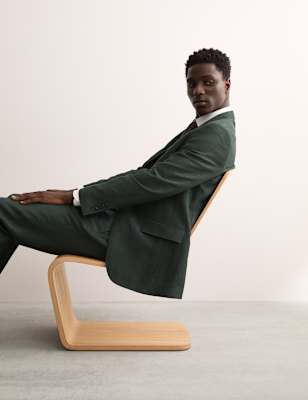 JAEGER  Tailored Fit Wool Linen Blend Suit Jacket - 36REG - Green, Green