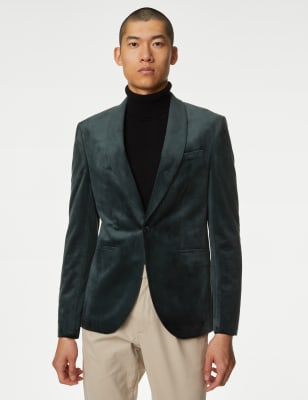 M&S Slim Fit Velvet Jacket - 36LNG - Neutral, Neutral