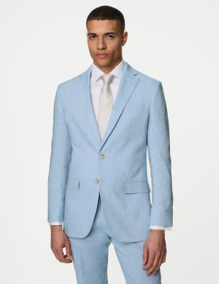 

Mens M&S Collection Tailored Fit Italian Linen Miracle™ Suit Jacket - Light Blue, Light Blue