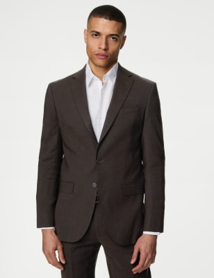 

Mens M&S Collection Miracle™ - Auf Figur geschnittene Anzugjacke aus italienischem Leinen - Dark Brown, Dark Brown