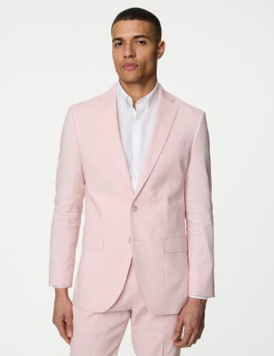 

Mens M&S Collection Tailored Fit Italian Linen Miracle™ Suit Jacket - Pale Pink, Pale Pink