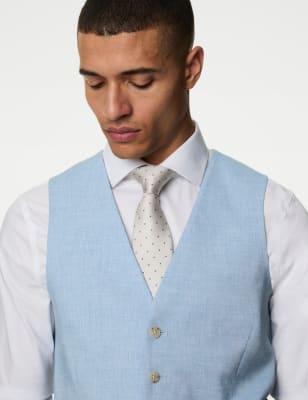 

Mens M&S Collection Italian Linen Miracle™ Waistcoat - Light Blue, Light Blue