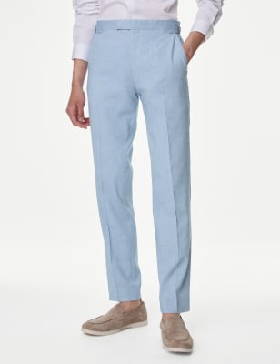 

Mens M&S Collection Tailored Fit Italian Linen Miracle™ Trousers - Light Blue, Light Blue