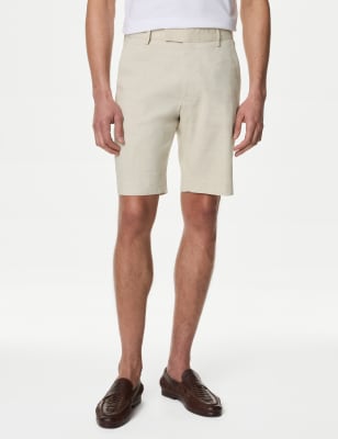 

Mens M&S Collection Flatfront-Shorts mit hohem Leinenanteil - Neutral, Neutral