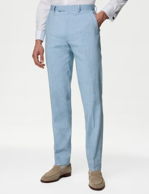 

Mens M&S Collection Tailored Fit Italian Linen Miracle™ Trousers - Light Blue, Light Blue