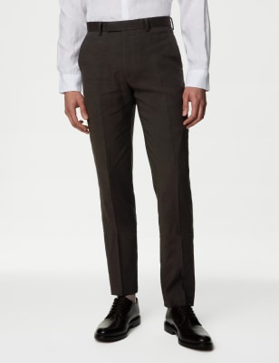 

Mens M&S Collection Tailored Fit Italian Linen Miracle™ Trousers - Dark Brown, Dark Brown
